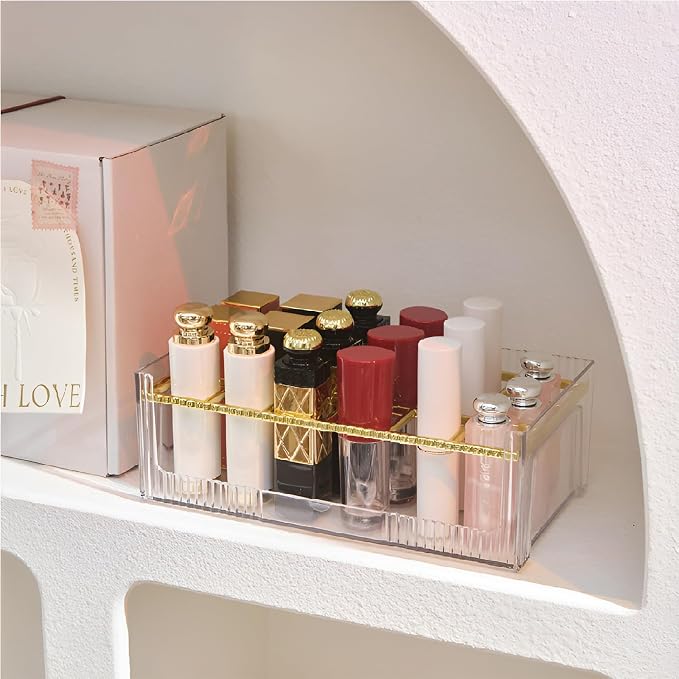 18 Grids Lipsticks Organizer, Clear Acrylic, 2 Pack | Lip Gloss Holder, Storage Display Case, For Chapstick & Lip Balm, Makeup Storage