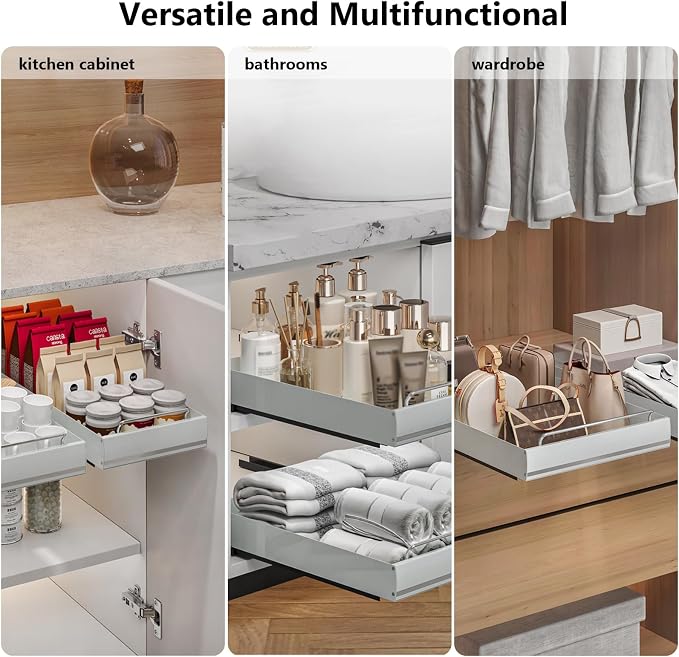 Stainless Steel Pull Out Cabinet Organizer, Pull Out Drawers for Cabinets, Slide Out Drawers for Kitchen Cabinets, Bathroom Cabinet Organizer, Pantry, No Drill,15.7" w*15.7" dx2.36 h