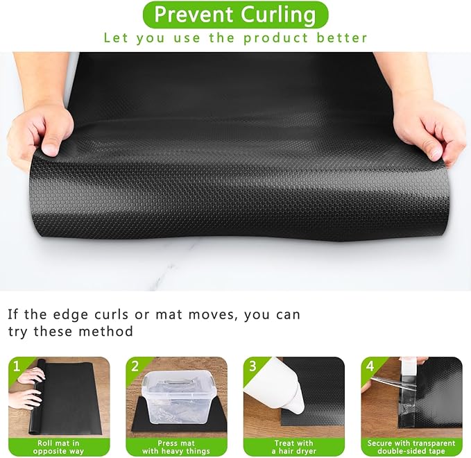 WochiTV Shelf Liner for Cabinets, Drawer 11.8 Inch x 20 Feet, Non Adhesive EVA Plastic Waterproof Protectors Mats for Kitchen, Pantry, Bathroom Closet, Cupboard, Black