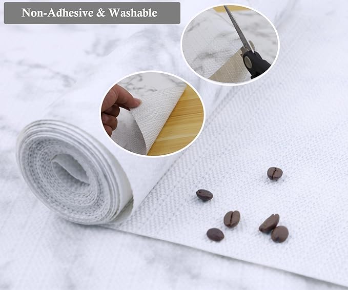 Shelf Liners for Kitchen Cabinets Non Adhesive 11 Inch Wide X 20 Ft Cabinet Drawer Liner Non Slip Waterproof Marble Printed Mat for Shelves Cupboard Closet Fridge Bathroom Drawer Mat