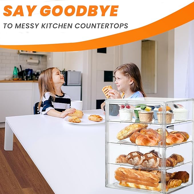 Bread Box,Large Bread Boxs for Kitchen Countertop - 4 Layers Adjustable Bread Storage Container,Clear Boxes for Kitchen Counter, Breads Box Airtight,Bread Holder,Perfect for Bagel Muffins-3Pcs