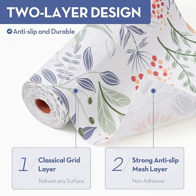 Drawer and Shelf Liner, Non-Slip Kitchen Cabinet Liners Non-Adhesive Thick Strong Grip Waterproof Washable Mats Protect Dresser Shelves Cupboard Bathroom Cabinets, Green Plaid, 12 in X 30 FT