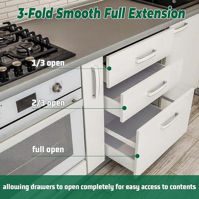 1 Pair 16" Undermount Drawer Slides, Soft Close Bottom Mount Pull Out Shelf Slider Full Extension Invisible Base Mount Drawer Slies for Cabinet Tray Kitchen Pantry Drawer