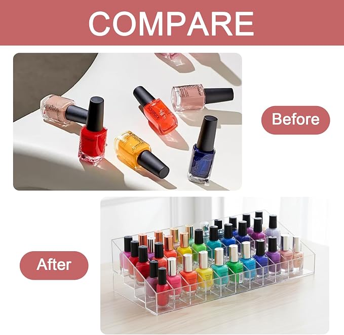Nail Polish Organizer Holder,36 Slots Nail Organizer Rack, Clear Acrylic Nail Polish Storage Shelves,6-Tier Nail Polish Display Stand for Vanity, Bathroom Counter, Dresser,Salon,(1 Pack)