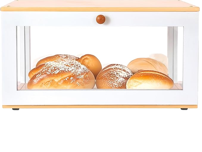 ETMI Bamboo Bread Box for Kitchen Countertop - Large White Bread Box Pastry Display case kitchen Storage