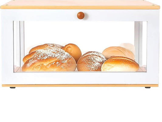 ETMI Bamboo Bread Box for Kitchen Countertop - Large White Bread Box Pastry Display case kitchen Storage
