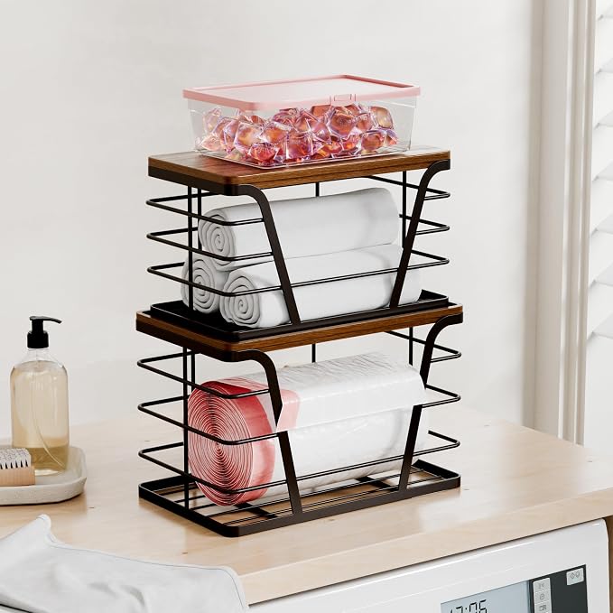 TIDIIABODE 2 Pack Stackable Kitchen Organization,Counter Organizers and Pantry Organization for Home and Kitchen,Trash Bag Organizer Under Sink,Brown