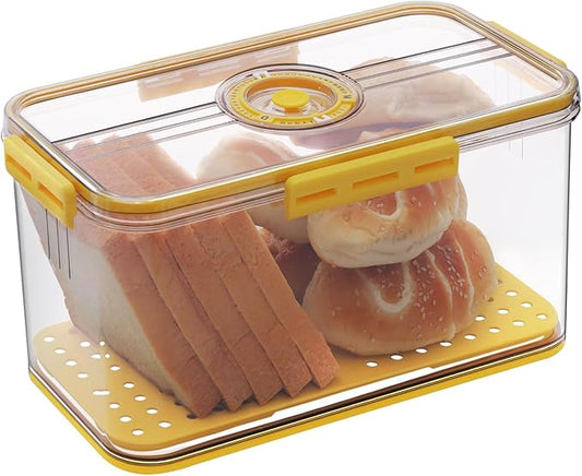 Gifhomfix Bread Box Airtight Bread Boxes for Kitchen Counter, Time Recording Bread Storage Container with Lid, Bread Holder for Homemade Bread, Toast, Bagel, Donut and Cookies, Yellow