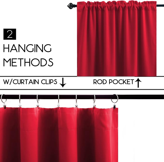 KOUFALL Red Kitchen Curtains, Short Thermal Curtains for Winter Insulated, Cortinas Rojas para Cocina