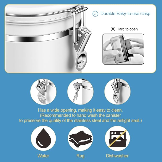 ShanSon Coffee Canister Airtight, Stainless Steel Bean Storage Container with Date Tracker & Scoop, Grounds Sugar Flour Tea Cereal Fits Kitchen Pantry, Ideal Gift for Coffee Lovers,16oz, White