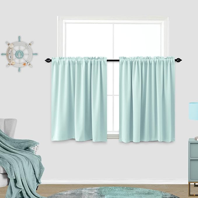 KOUFALL Bathroom Curtains Window Short,Aqua Color Small Blackout Summer Curtains for Living Room,30 Inch Length