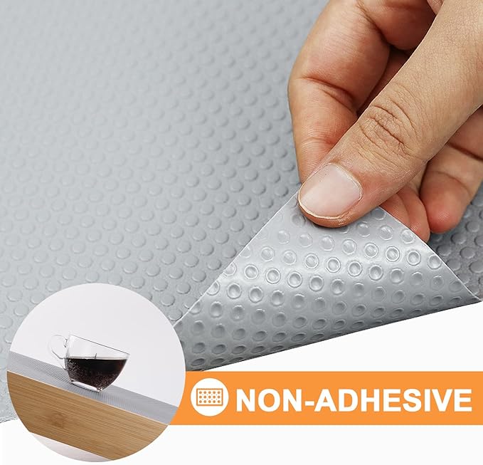 FLPMIX Shelf Liners for Kitchen Cabinets: Non-Adhesive Drawer Liner 17" W x 300" L - Light Gray Waterproof Easy to Cut Cupboard Mat for Bathroom Pantry Shelves