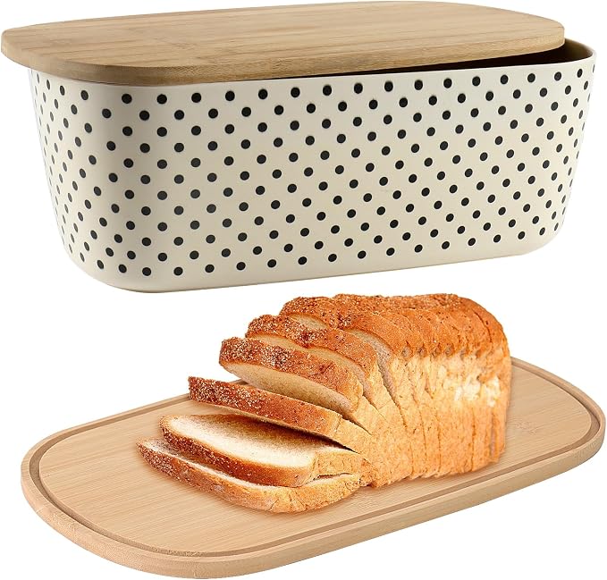 Bread Box with Cutting Board Lid Made with Bamboo Fiber, Bread Box For Kitchen Countertop Bread Container Holder Keeper Keep Fresh I14.4x8.3x5.6 in……
