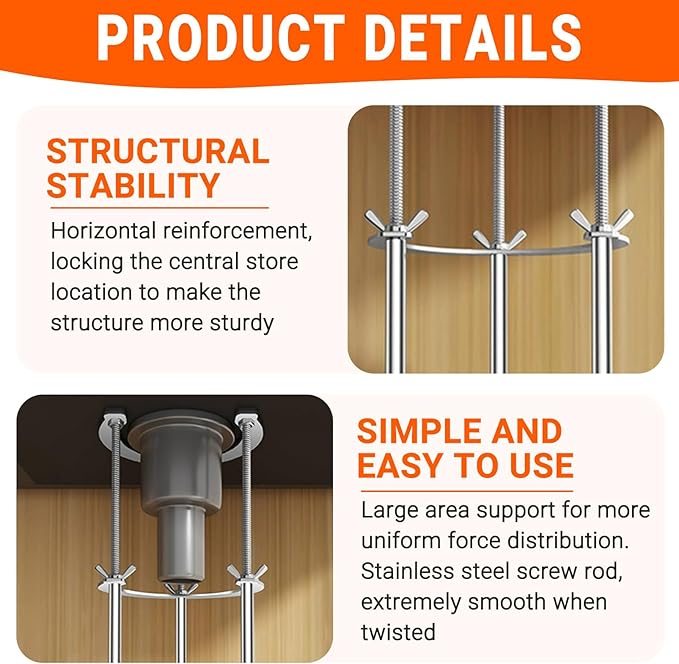 Undermount Sink Brackets,Stainless Sink Support,17.3"-28.3" Adjustable Under Sink Support Legs,Sink Install Repair System for Kitchen and Bathroom, 3 Rods
