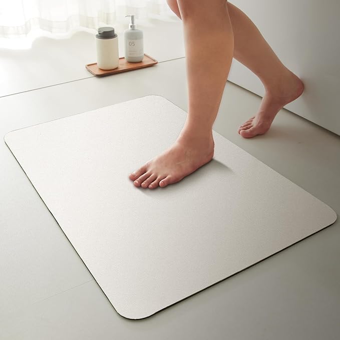 TYUU White Bath Mat, Bathroom Rugs Non Slip Washable Thin Absorbent Quick Dry Bath Mat Fits Under Door Bathroom Floor Mat Perfect for Bath, Shower, or Sink 24"x48" White