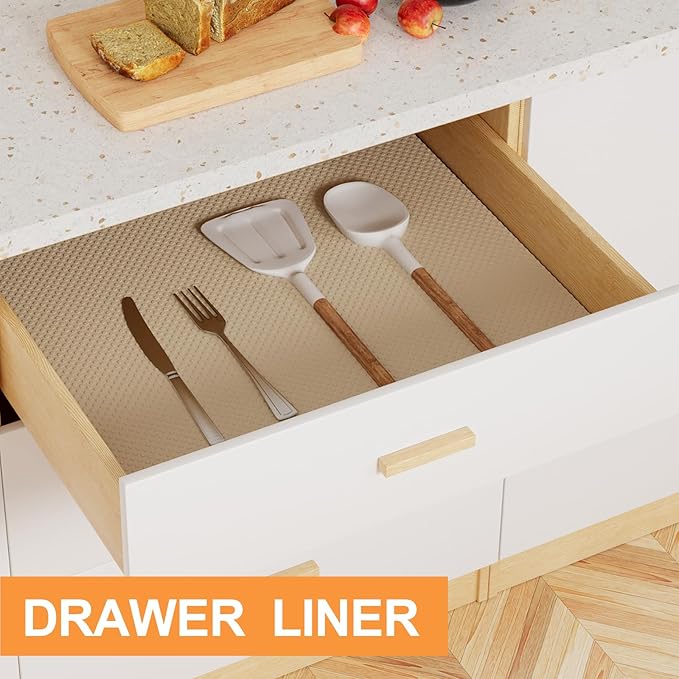 Shelf Liners for Kitchen Cabinets Khaki - 11 Inch Wide Waterproof Drawer Liner - Non-Adhesive Easy to Clean Cupboard Mat for Pantry Shelves 11 in x 240"