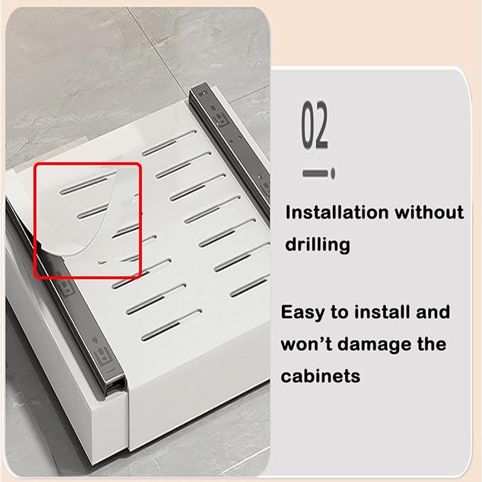 Expandable Drawer Orga PullOut Kitchen Storage Solution Adjustable No Drill Design for Cabinets ng Drawer System，46-68cm X 42cm X 7.5 Cm-1PCS，46-68cm X 42cm X 7.5 Cm-1PCS