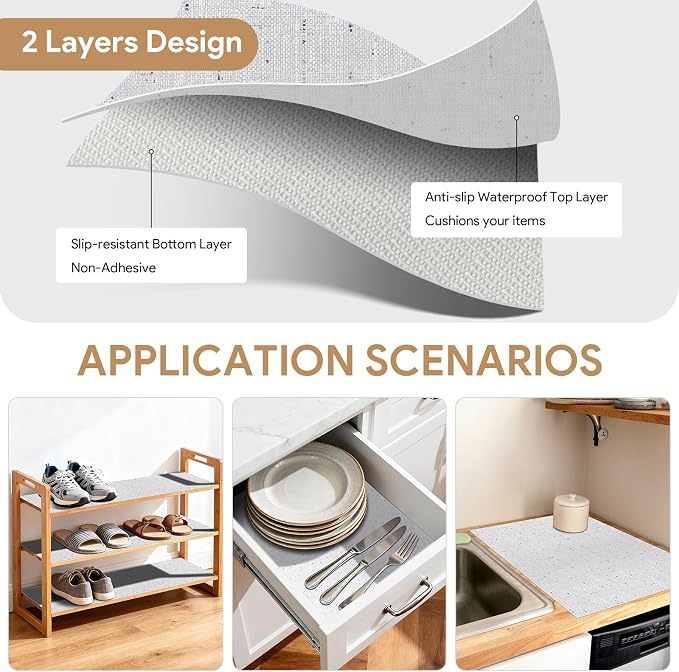 Shelf Liner 12'' X 120'' Drawer Liner for Kitchen Cabinet Non Adhesive, Strong Grip Anti Slip Cabinet Liners for Shelves, Oil-Proof Waterproof Cupboard Liner