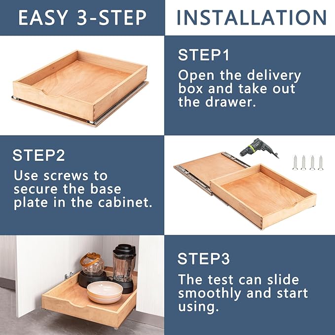 Pull Out Cabinet Drawers - 6x2 Size Options (12-23'W,18-21'D), Pre-Assembled with Soft Close Slides, Solid Beechwood, Easy Installation(12'W x 18'D)