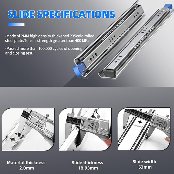 SLIDEWAY 260 Lbs Heavy Duty Locking Drawer Slides 1 Pair 12 14 16 18 20 24 26 30 32 40 Inch Full Extension Ball Bearing Sliding Rails Cabinet Runners Tracks RV Glides (53mm Wide with Lock)-34"