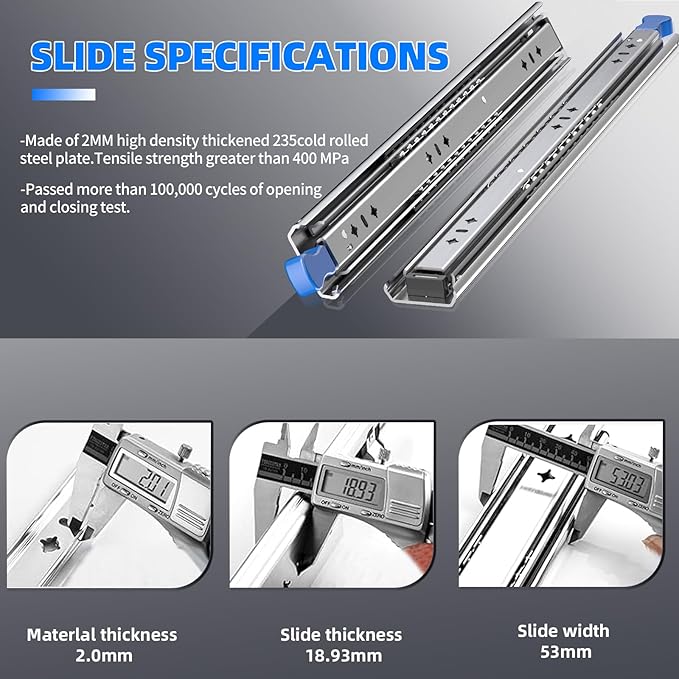 SLIDEWAY 260 Lbs Heavy Duty Locking Drawer Slides 1 Pair 12 14 16 18 20 24 26 30 32 40 Inch Full Extension Ball Bearing Sliding Rails Cabinet Runners Tracks RV Glides (53mm Wide with Lock)-20"