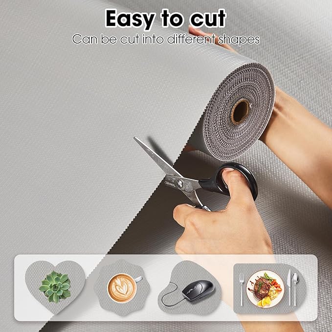 Drawer and Shelf Liner, Non-Slip Kitchen Cabinet Liners Non-Adhesive Thick Strong Grip Waterproof Washable Mats Protect Dresser Shelves Cupboard Bathroom Cabinets, Light Gray, 18 in X 20 FT