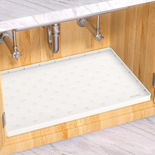 Sdpeia Under Sink Mat 22"×19" Waterproof Silicone Cabinet Liner & Sink Protector for Kitchen & Bathroom, Multi-Purpose Organizers Tray for Pets, Laundry, Cat Litter Mat, White