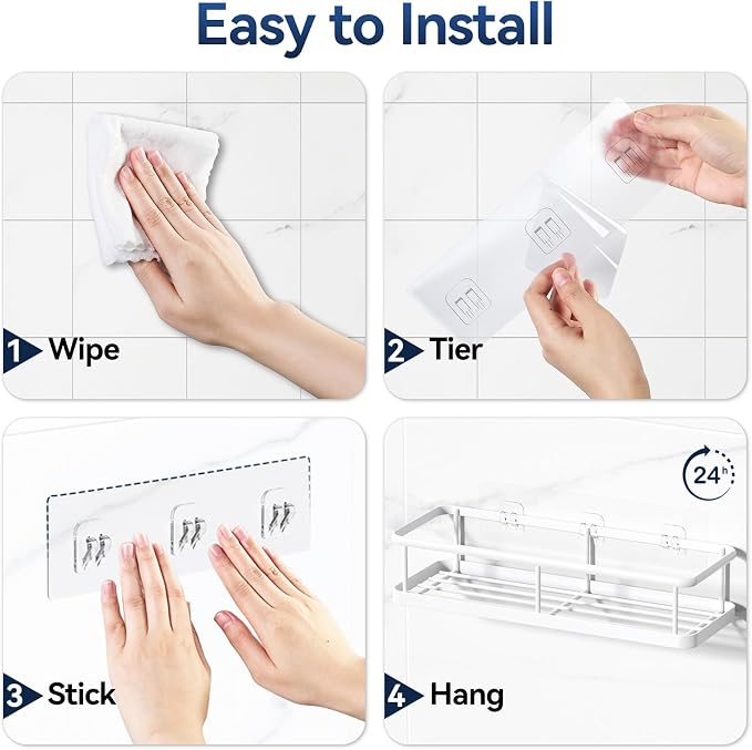 YASONIC Shower Caddy Adhesive, Rustproof Shower Organizer with Soap Holder, Large Capacity Shower Shelves for Inside Shower, No Drilling Bathroom Organizers and Storage for Home Decor（3 Pack White）