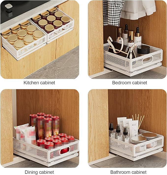 Pull out Cabinet Rack Organizers, No-Drill Slide Organizer Under Sink Organizer, Strong & Sturdy Expandable Cabinet Drawers, For Kitchen, Bathroom, Pantry(B,15.7*9.4*6.1inch/40*24*15.5cm)