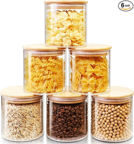 HomArtist Glass Jars with Bamboo Lids 27 FL OZ [Set of 6], Glass Canisters with Airtight Lids, Glass Food Storage Containers for Coffee, Sugar,Tea, Candies, Cookies,Best for Kitchen & Pantry