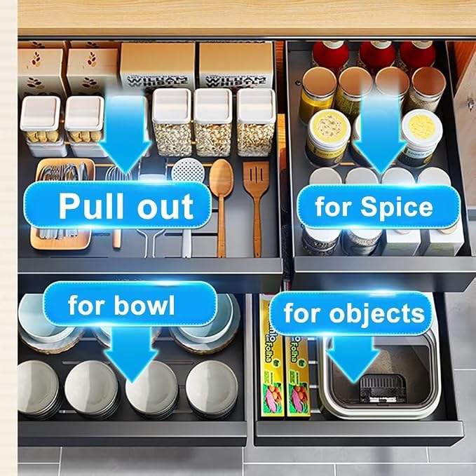 Pull Out Cabinet Adhesive Pull Out Teles Kitchen Drawer 25kg Load Capacity Slide Out Drawer for Kitchen Cupboard Storage,40CM-White