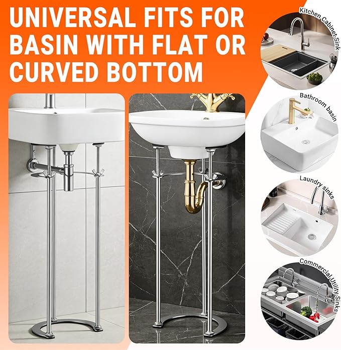 Undermount Sink Brackets,Stainless Sink Support,17.3"-28.3" Adjustable Under Sink Support Legs,Sink Install Repair System for Kitchen and Bathroom, 3 Rods