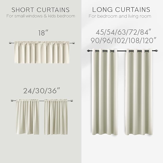 KOUFALL Kitchen Curtains Cafe Curtain Tiers Short Blackout Small Curtains for Bathroom Window Wide 34 X 30 Length Cream White Beige
