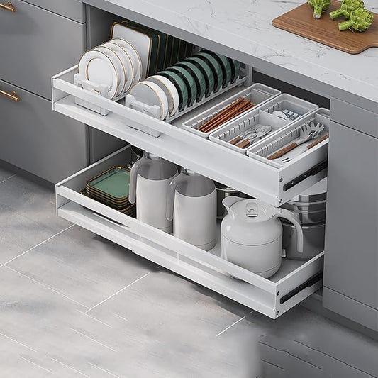Pull Out Kitchen Storage,Roll out Storage Shelf Storage for Pantry,Extendable Drawer For Kitchen Storage,No Need Drill and Nailing,for Kitchen, Living Room, Home. ( Color : White , Size : TWO_47*42*7C