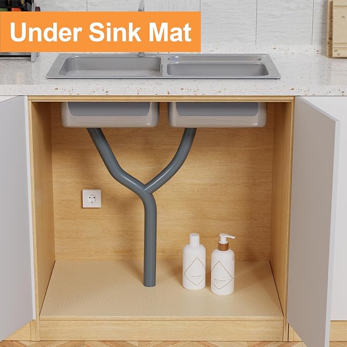 Cabinet Shelf Liner Waterproof Khaki - 22 Inch Wide Easy to Cut Under Sink Mat - Non-Adhesive Large Drawer Liner 22 x 300 in