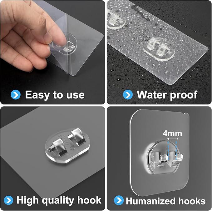 8 Pack Shower Caddy Adhesive Replacement, Strong Adhesive Double Hooks for Shower Shelf, Waterproof Adhesive Hooks, No Drilling, for Bathroom Shelves, Kitchen Racks and Soap Holder