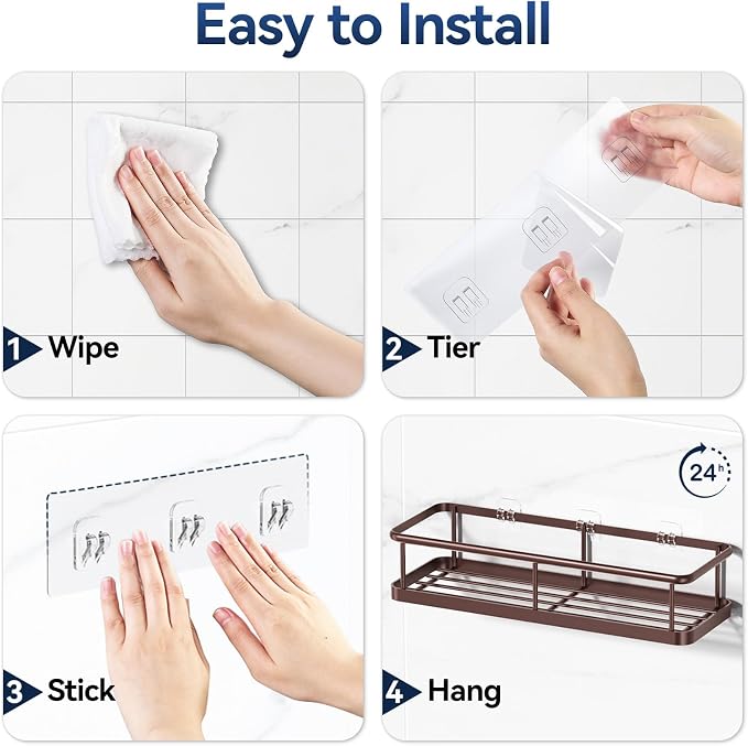 YASONIC Shower Caddy Adhesive, Rustproof Shower Organizer with Soap Holder, Large Capacity Shower Shelves for Inside Shower, No Drilling Bathroom Organizers and Storage for Home Decor（3 Pack Bronze）