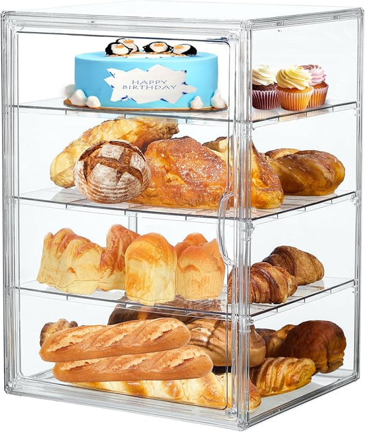 Bread Box,Large Bread Boxs for Kitchen Countertop - 4 Layers Adjustable Bread Storage Container,Clear Boxes for Kitchen Counter, Breads Box Airtight,Bread Holder,Perfect for Bagel Muffins（transparent）