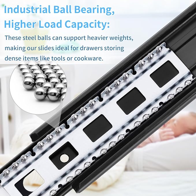 Drawer Slides 1 Pair Full Extension 10 12 14 16 18 20 22 24 inch Side Mount Rails Dresser Cabinet Bracket Replacement Ball Bearing Tracks Guide Metal Runner 100 LB (Basic-1 Pair, 12 Inch)