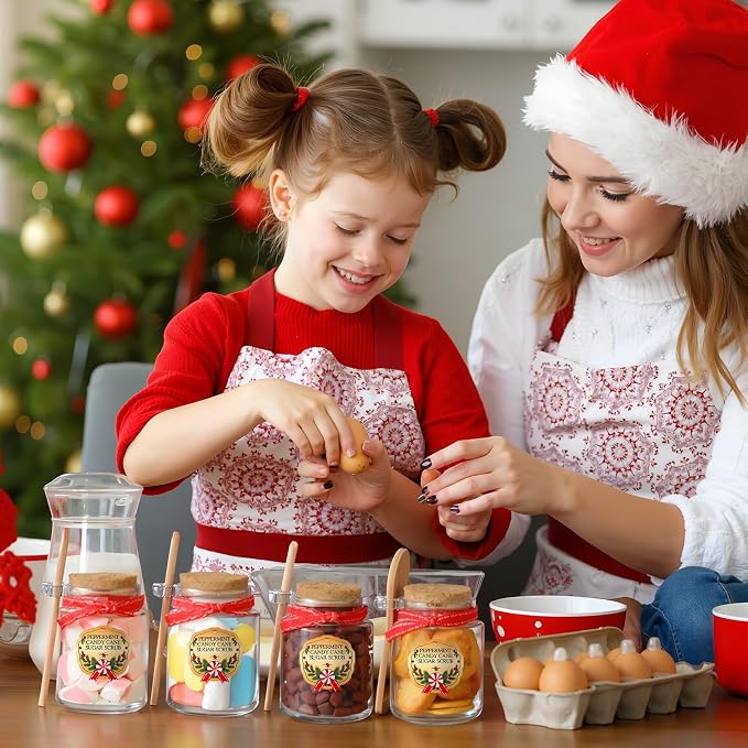 LemonRoad 16 Set Christmas Glass Scrub Storage Jars with Lid and Spoon 3.4 oz Large Capacity Glass Sugar Scrub Container Christmas Gift Xmas Canisters Sets for Winter Home Countertop DIY Idea