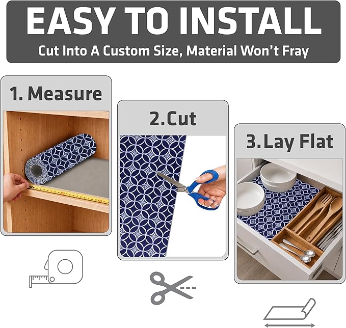 Drymate Premium Luxury Shelf & Drawer Liner, Thick Cushioned Fabric, Non-Adhesive, Absorbent, Waterproof, Slip-Resistant, Liners for Kitchen Cabinets, Cupboards (USA Made)(12”x59”)(2-Pack)(Indigo)