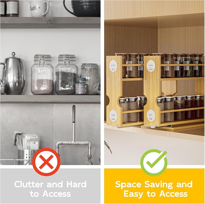 Jolitac Bamboo Pull Out Spice Rack for Cabinet, Slide Out Drawers, Space-Saving Seasoning Kitchen Pantry Sliding Vertical Organization, Easy to Install, 12.3" Wide, 4 Drawers(1.85" Wide), 2-Tier