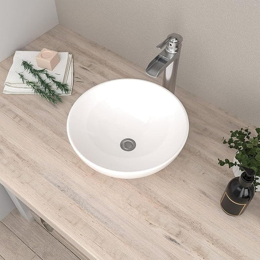 Mocoloo Vessel Sink 16'' x 16'' Bathroom Sink Countertop Small Ceramic Bathroom Sinks White Porcelain Vanity Bowl Above Counter Art Basin