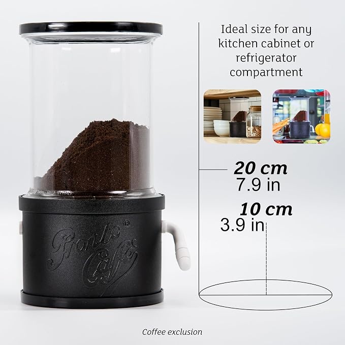 Lavatelli: Pronto Caffè - Black - Coffee Grounds Dispenser for Mocha Pots, Kitchen Jar, Container Preserves Powder Freshness, 1960's Italian Style