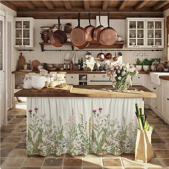 MUGINYU Cabinet Curtains 28" W x 51" L Sink Skirt for Bathroom,Floral Botanical Flower Short Curtains for Kitchen &Classroom,Boho Spring Colorful Leaves Closet Dishwasher Curtain with Velcro