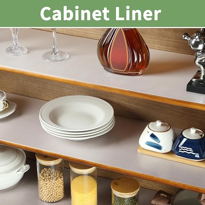 Shelf Liners 13 inch x 20 ft Shelf Liners for Kitchen cabinets nonstick Lining Drawer Mats EVA Protector for Cupboard (Clear Ribbed,13 inch x 20 ft)