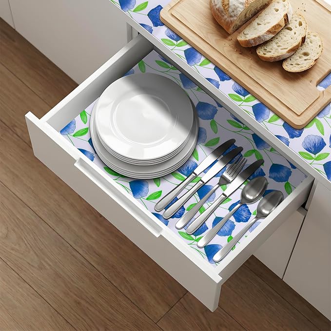 Non Adhesive Shelf Liner 12'' X 120'' Drawer Liner for Kitchen Cabinets, Waterproof Shelf Liners Durable Anti-Slip for Kitchen Cabinets Cupboard Liner
