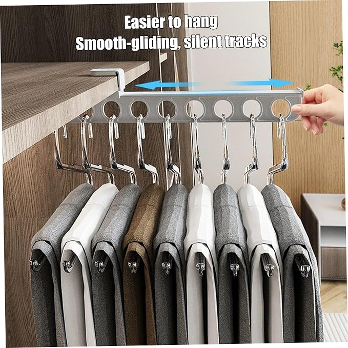 Closet Valet Rod Slide Out, 9-Holes Plastic Pull Out Pants Rack for Closet, Silent Slide Valet Rod, No-Drill Space-Saving Organizer, Gray.