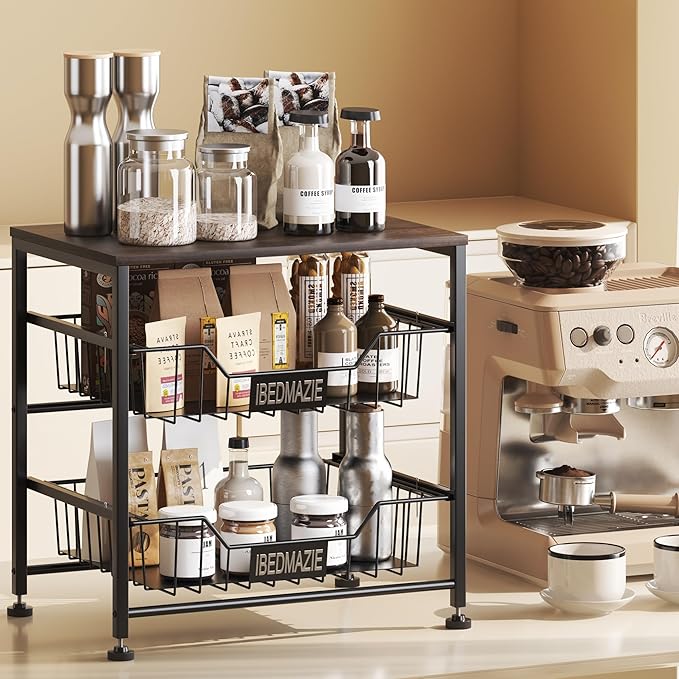 Metal Storage Organizer with Drawers,Fruit Basket for Kitchen,3 Tier Organizer Used for Wardrobe,Office,Storage,Bathroom,Bedroom,Adjustable Feet,Easy Assembly (Black)