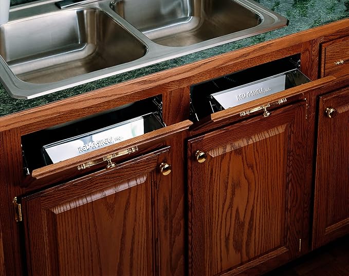 Rev-A-Shelf Tip-Out Sink Front Tray and Organizer with Hinges for 21 1/4" W Sink Base Cabinet Opening, Stainless Steel, 6541-19-52